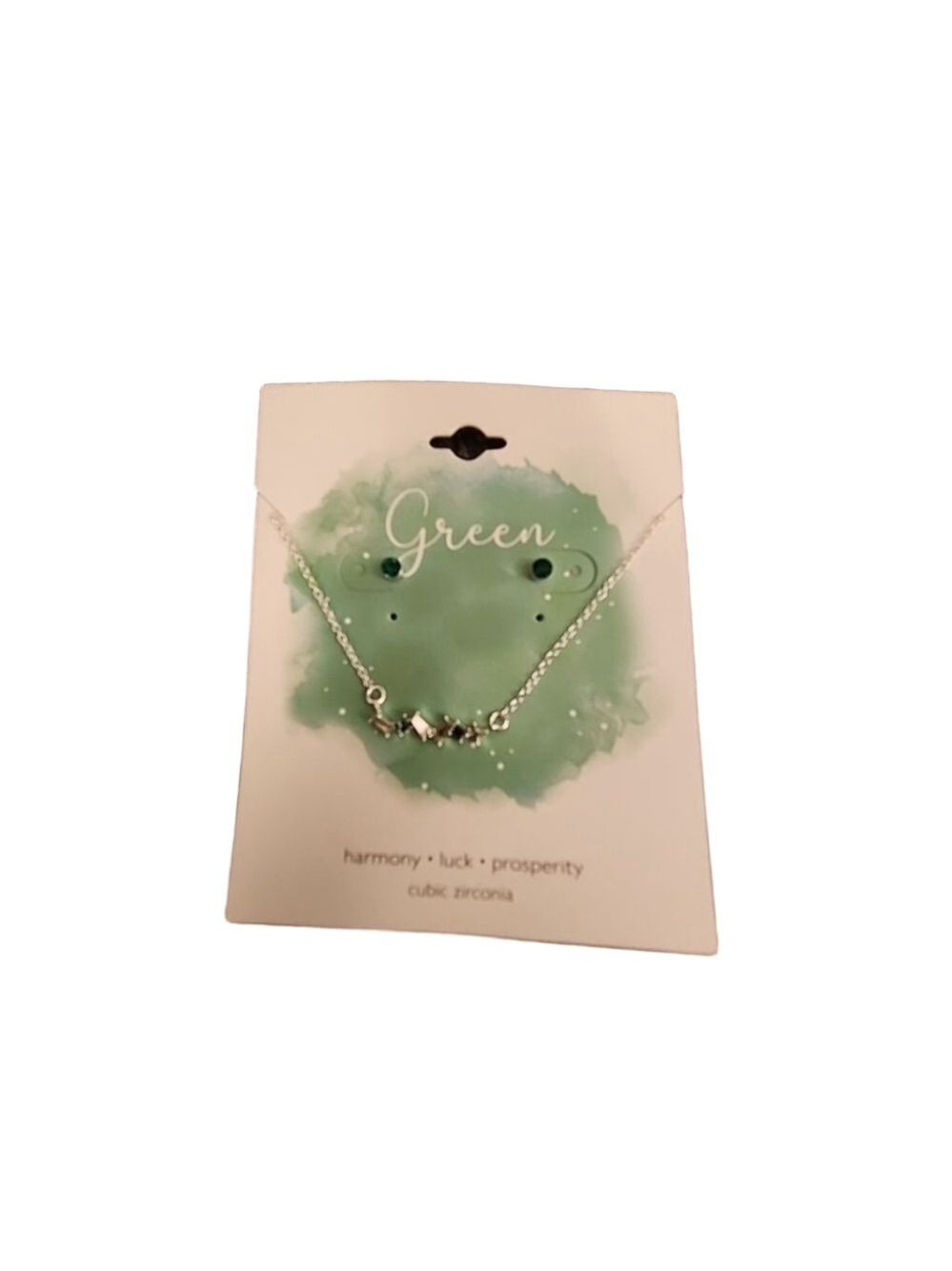 Green Silver Cubic Zirconia Necklace and Earring Set